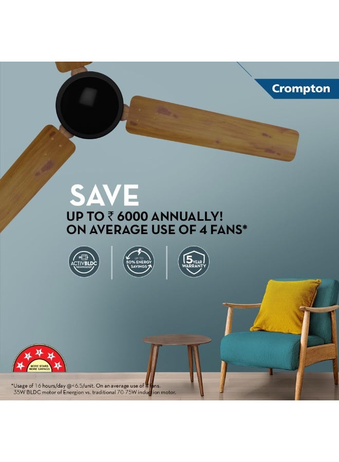 Crompton Energion HS Wood 1200mm (48 inch) High Speed 5S Energy Efficient BLDC Ceiling Fan (Light Pinewood), Pack of 1 - Image 3